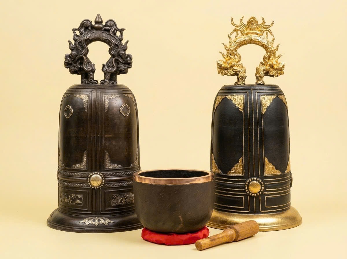 Chuông thờ nhỏ - Đại hồng chung - Chiêng - Khánh - Chuông bát