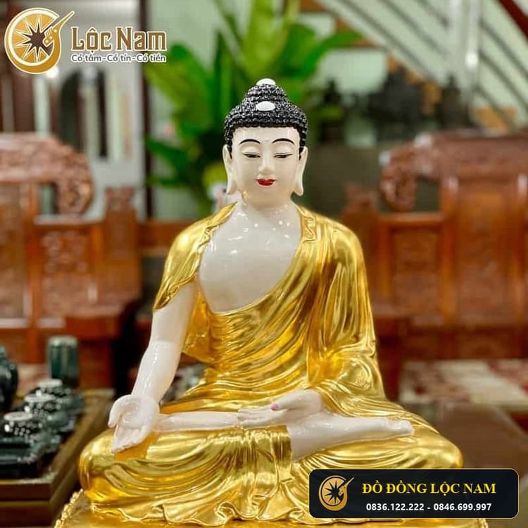 Tượng Phật A Di Đà Bằng Đồng Cao 48cm Dát Vàng 9999