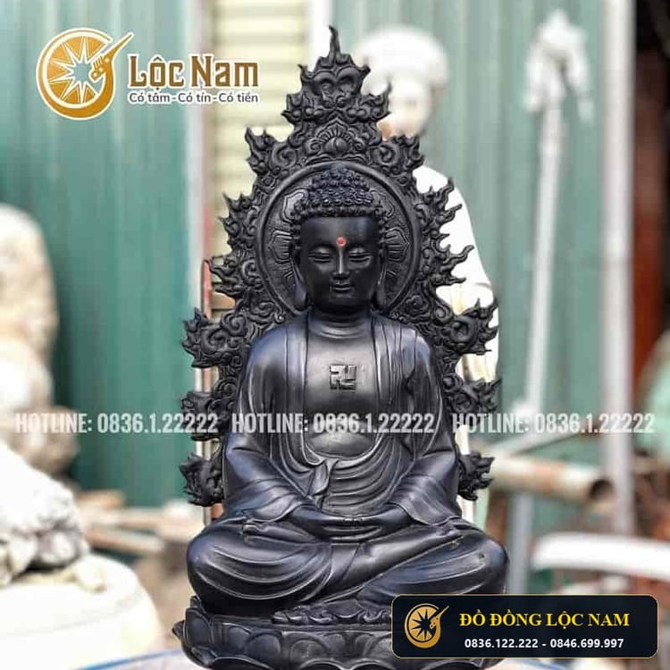 Tượng Phật A Di Đà Bằng Đồng Cao 38cm Làm Giả Cổ