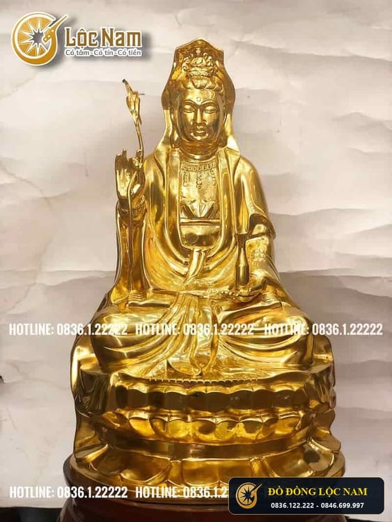 Tượng Phật Bà Quan Âm Bằng Đồng Dát Vàng Cao 80cm