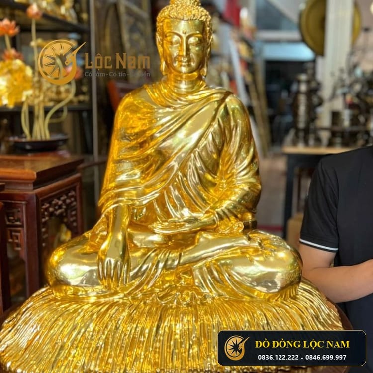 Tượng Thích Ca Cao 60cm Dát Vàng 24K
