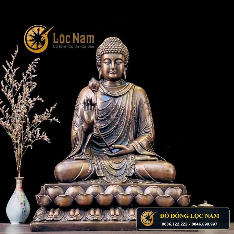 Tượng Thích Ca Áo Hoa Bằng Đồng