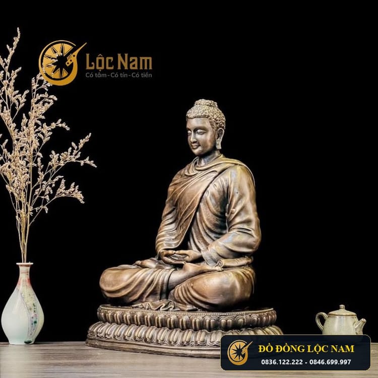 Tượng Thích Ca Bằng Đồng Hun Tọa Đài Sen