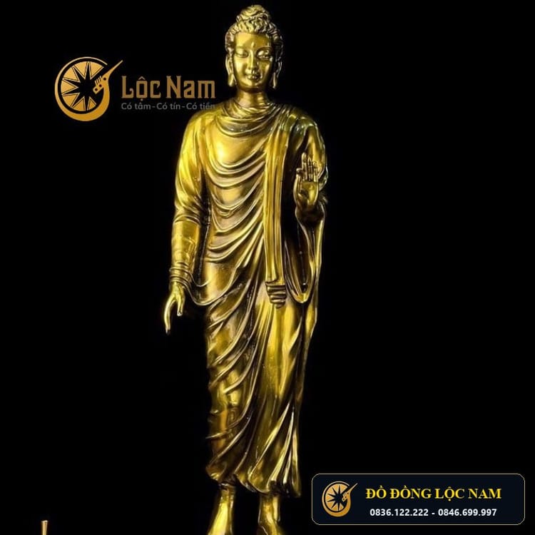 Tượng Thích Ca Đứng 60cm Bằng Đồng Thau