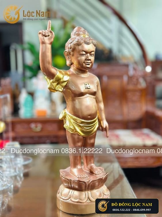 Tượng Đản Sinh Bằng Đồng Dát Vàng Điểm Cao 52cm