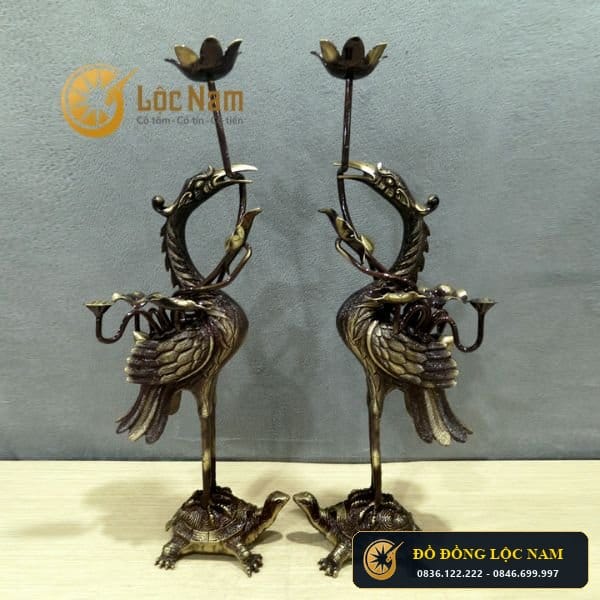 Đôi Hạc Thờ Bằng Đồng Đỏ Cỡ Lớn