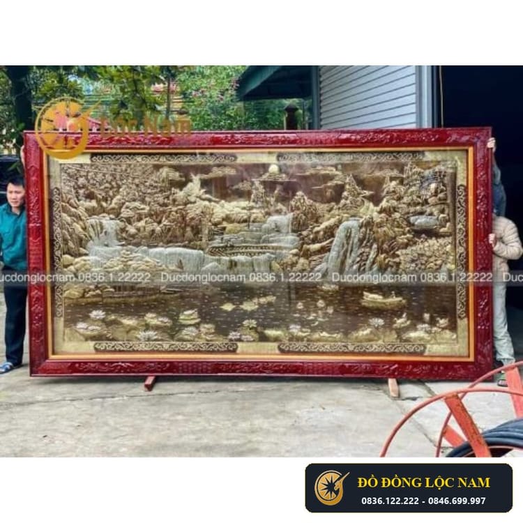 Tranh Sơn Thủy Hữu Tình Bằng Đồng Mạ Bạc 3mx2m