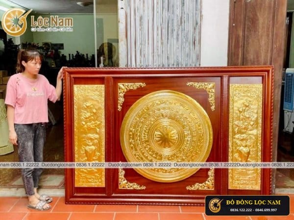 Tranh Mặt Trống Đồng Dát Vàng 9999