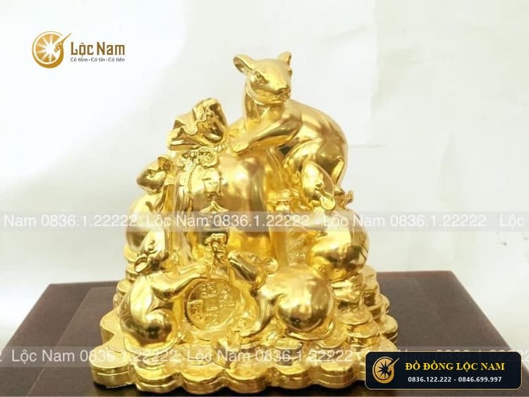 Tượng Đồng Chuột Đang Ôm Túi Tiền Mạ Vàng
