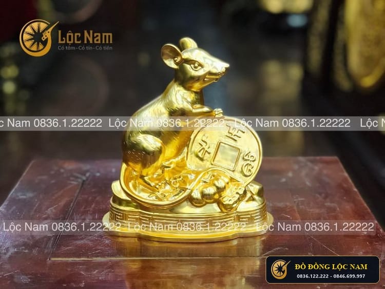 Tượng Chuột Bằng Đồng Mạ Vàng Cỡ Nhỏ