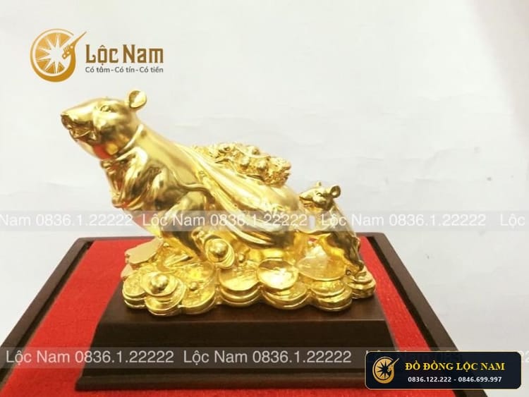 Tượng Chuột Kéo Bị Tiền Bằng Đồng Mạ Vàng