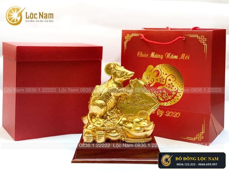 Tượng Chuột Chữ Lộc Bằng Đồng Mạ Vàng Cao 20CM
