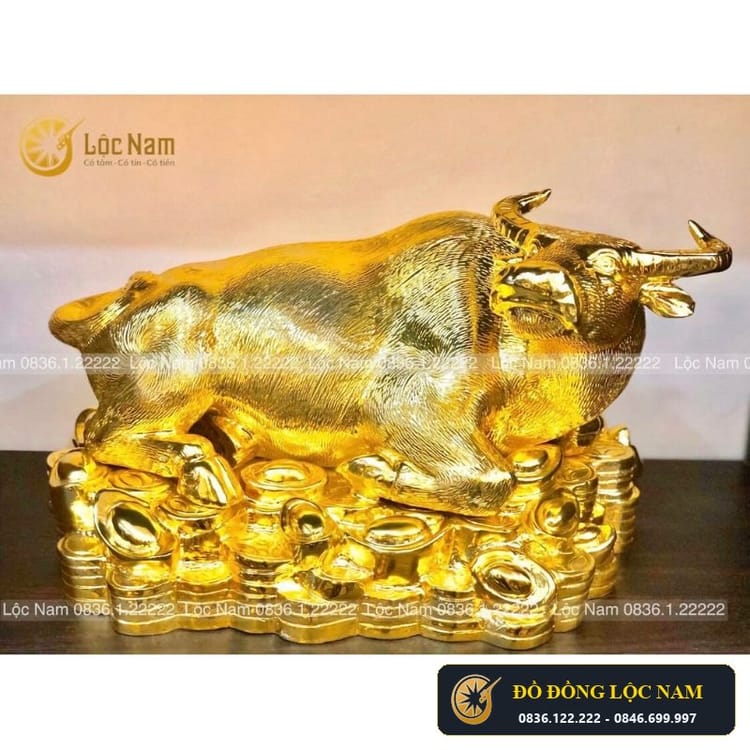 Tượng Đồng Trâu Nằm Tiền Mạ Vàng Quà Tặng 2021