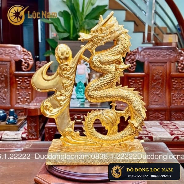 Chữ Phúc Bằng Đồng Hóa Rồng Dát Vàng Cao 61cm