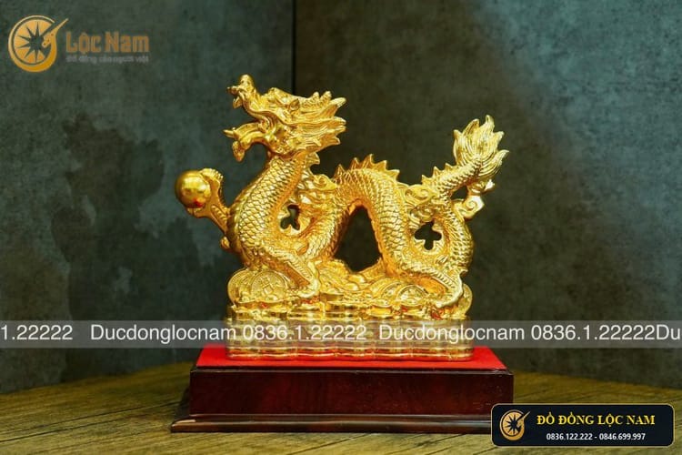 Quà Tặng Tượng Rồng Đế Tiền Dát Vàng Cao 20cm