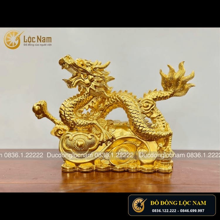 Tượng Rồng Bằng Đồng Cuộn Long Châu Cao 26CM