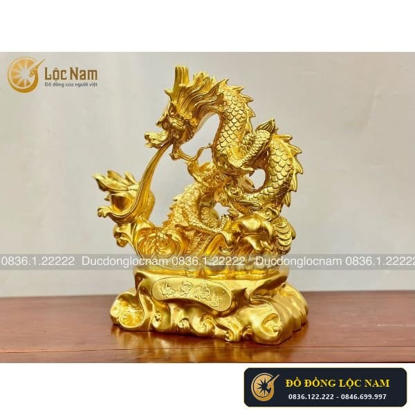 Tượng Rồng Phong Thủy Nhả Tiền Bằng Đồng Cao 40CM
