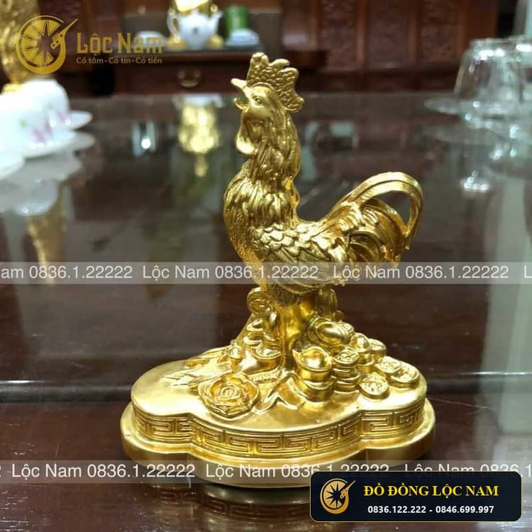 Tượng Gà Phong Thủy Bằng Đồng Mạ Vàng Cỡ Nhỏ