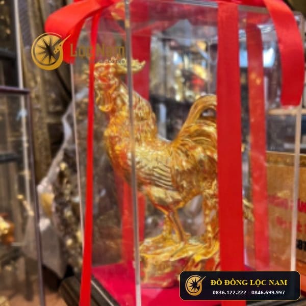 Tượng Gà Dát Vàng Bằng Đồng 24k