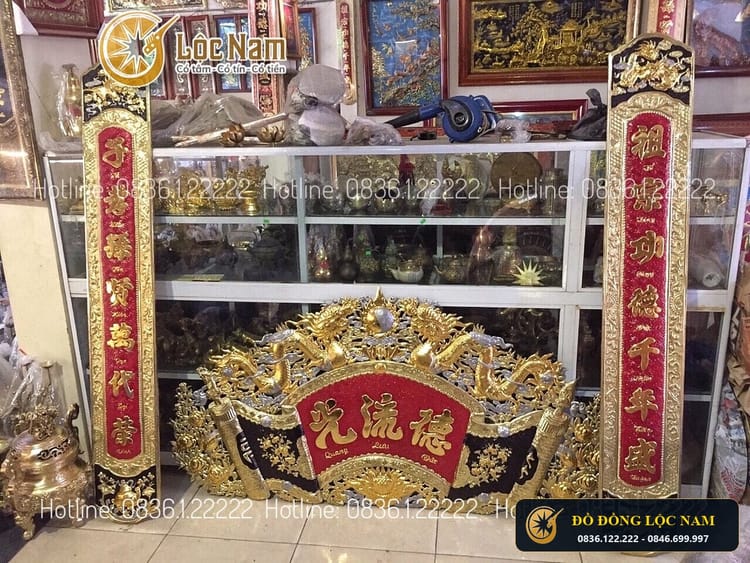 Bộ Cuốn Thư Câu Đối Đồng Vàng Mạ Tam Khí 1m97