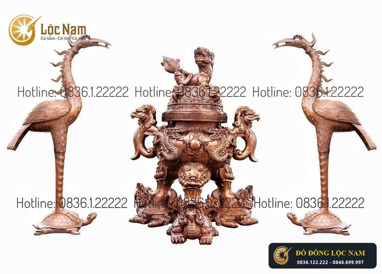 Đỉnh Thờ Và Hạc Đồng Màu Cổ Cho Đền Thờ Nhà Chùa