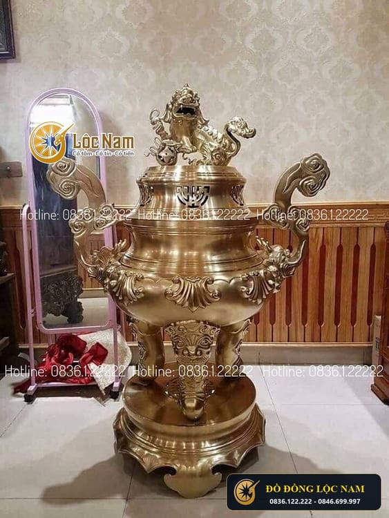 Đỉnh Và Hạc Thờ Bằng Đồng Catut Lắp Cho Nhà Đền góc chụp 1
