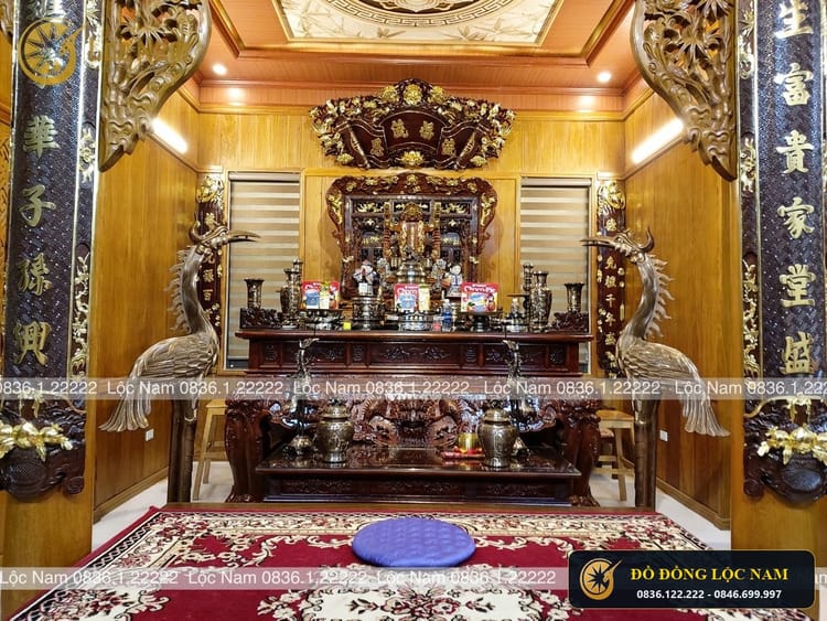 Đôi Hạc Thờ Bằng Đồng Đỏ Đúc Thủ Công