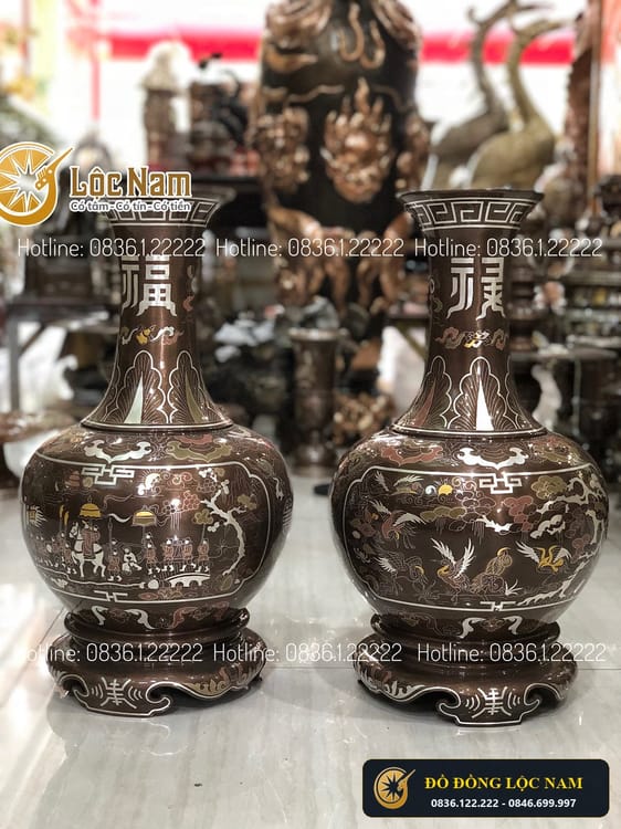 Lọ Lộc Bình Củ Tỏi Khảm Ngũ Sắc Cao 45cm góc chụp 2