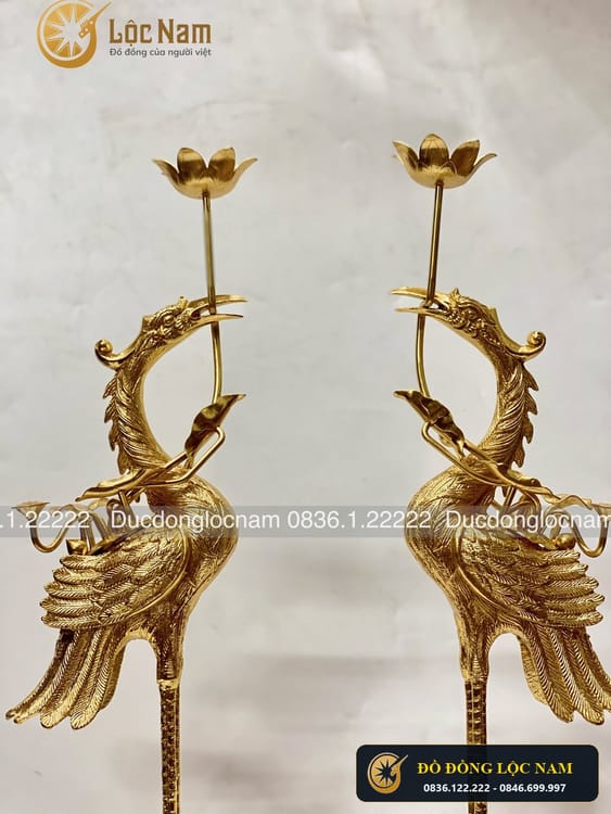 Hạc Thờ Bằng Đồng Dát Vàng 24K góc chụp 1