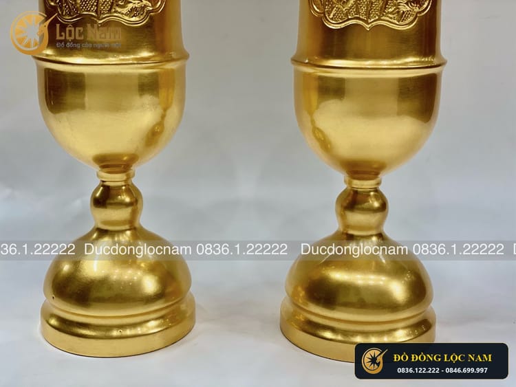 Ống Hương Bằng Đồng Dát Vàng 24K Cao 30cm góc chụp 2