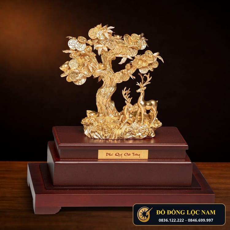 Tượng Đôi Hươu Tài Lộc Dát Vàng 24K Phong Thủy góc chụp 1