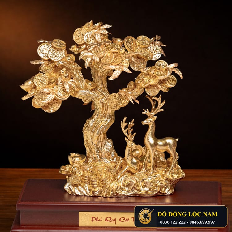 Tượng Đôi Hươu Tài Lộc Dát Vàng 24K Phong Thủy góc chụp 2
