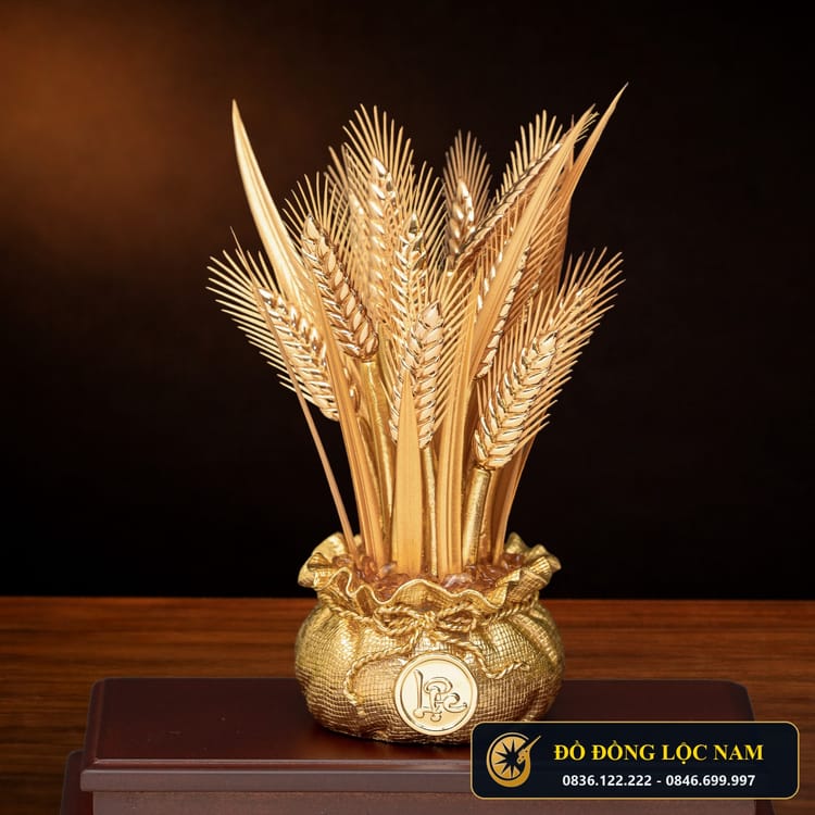 Hũ Lúa Tài Lộc Phong Thủy Mạ Vàng 24K góc chụp 2