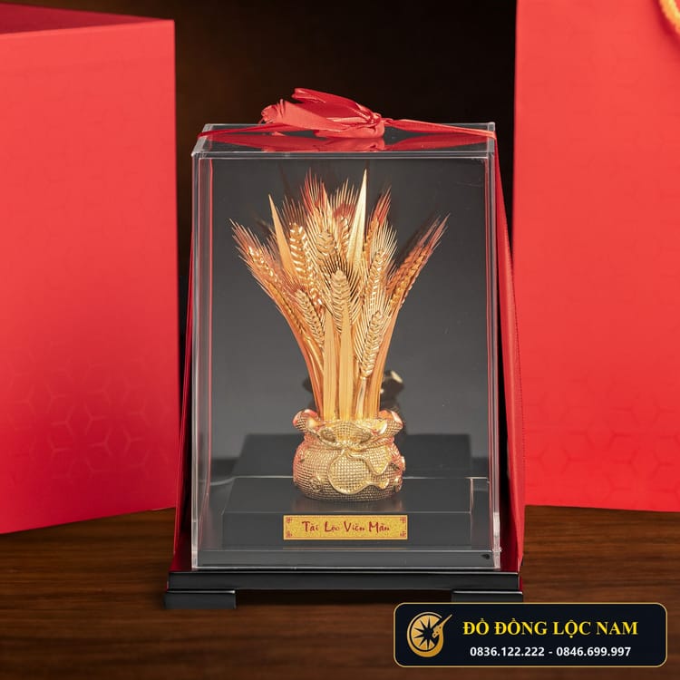 Hũ Lúa Vàng Tài Lộc Mạ Vàng 24K Để Bàn góc chụp 2