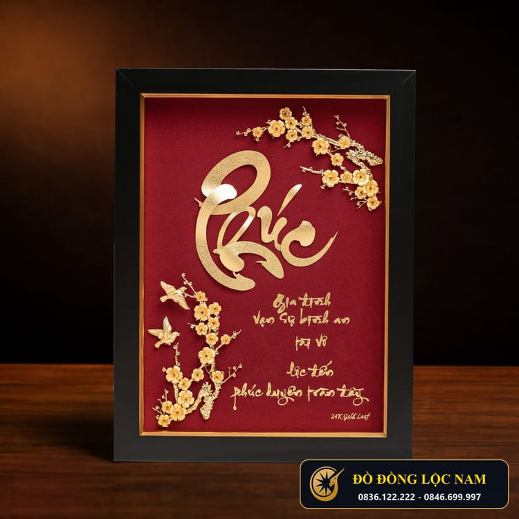 Tranh Chữ Phúc Bằng Đồng Dát Vàng 24K Cỡ Vừa