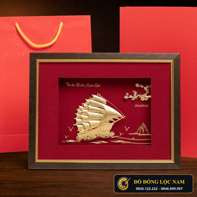 Tranh Thuận Buồm Xuôi Gió Dát Vàng 24K Quà Tặng Doanh Nghiệp góc chụp 1