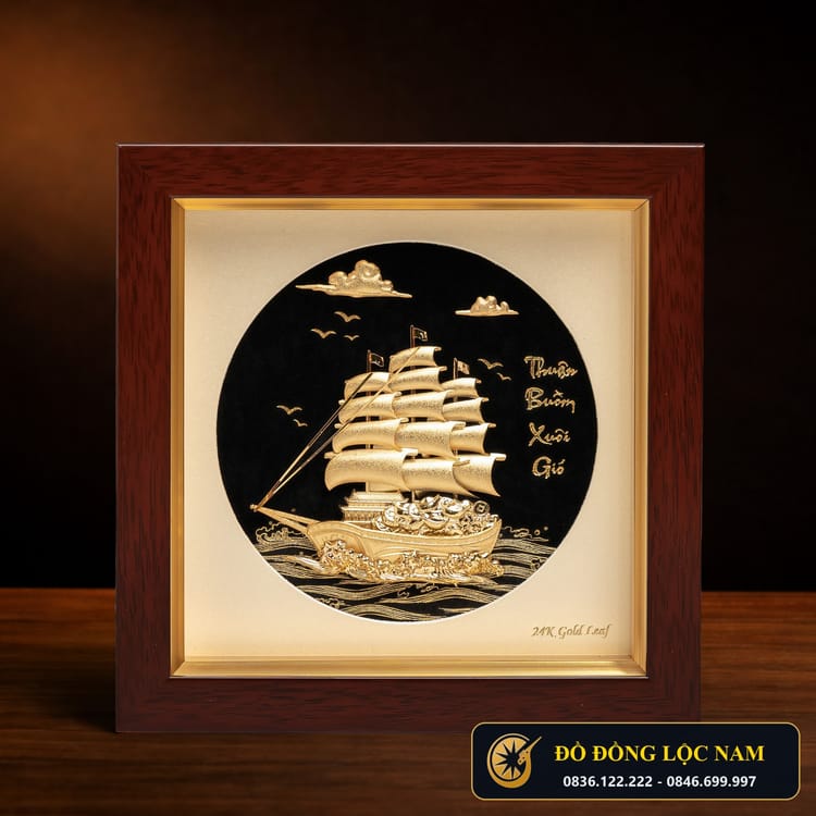Tranh Thuyền Buồm Mạ Vàng 24K Nền Đen Sang Trọng