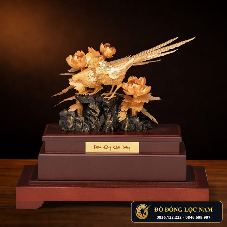Tượng Đôi Chim Uyên Ương Dát Vàng 24K Hạnh Phúc