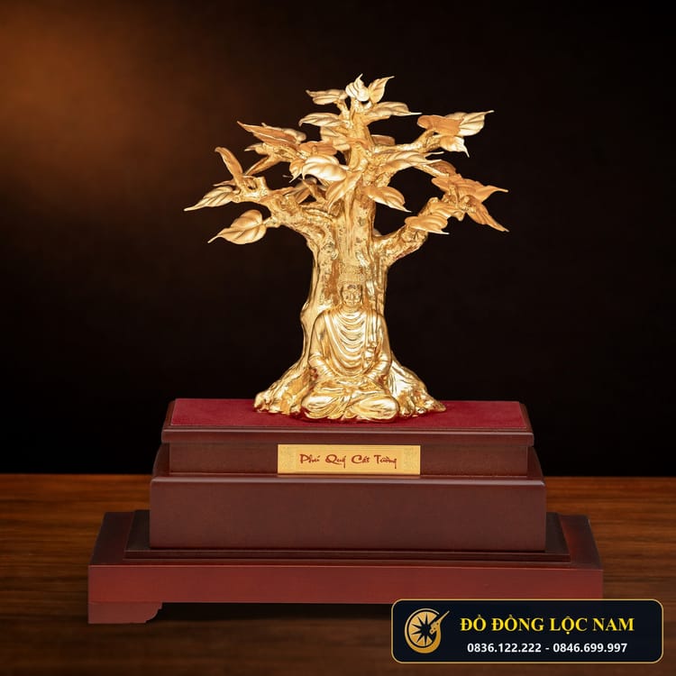Mô Hình Cây Bồ Đề Mạ Vàng 24K Bình An May Mắn