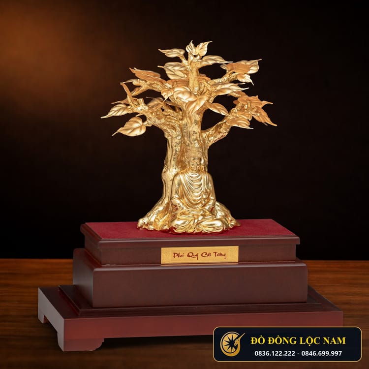 Mô Hình Cây Bồ Đề Mạ Vàng 24K Bình An May Mắn góc chụp 1