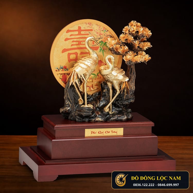 Tượng Tùng Hạc Diên Niên Cỡ Lớn Mạ Vàng 24K Đỉnh Cao góc chụp 1