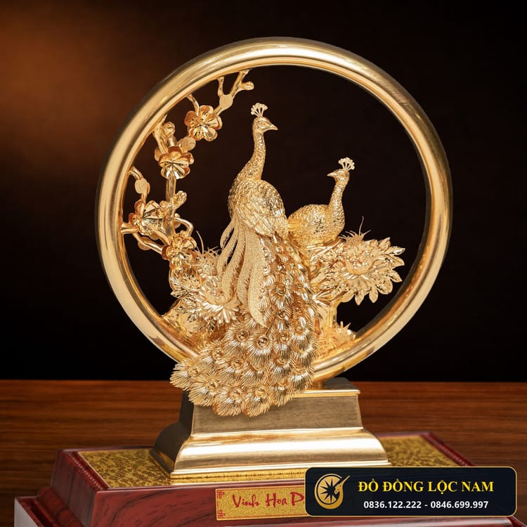Tượng Tùng Hạc Diên Niên Mạ Vàng 24K Bách Niên Giai Lão góc chụp 1