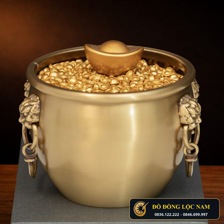 Hũ Tiền Phong Thủy Tụ Bảo Bồn Mạ Vàng 24K góc chụp 1