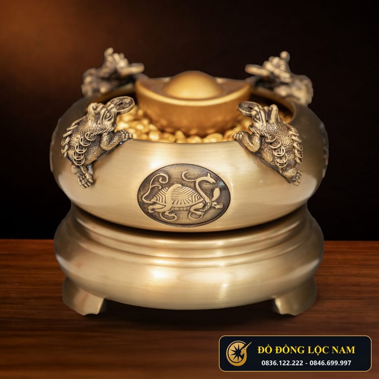 Hũ Tiền Phong Thủy Tụ Bảo Bồn Mạ Vàng 24K góc chụp 2