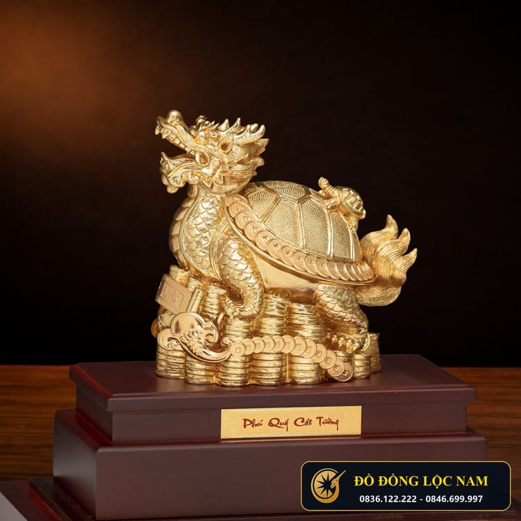 Tượng Rùa Hóa Rồng (Long Quy) Trấn Trạch Mạ Vàng 24K góc chụp 1