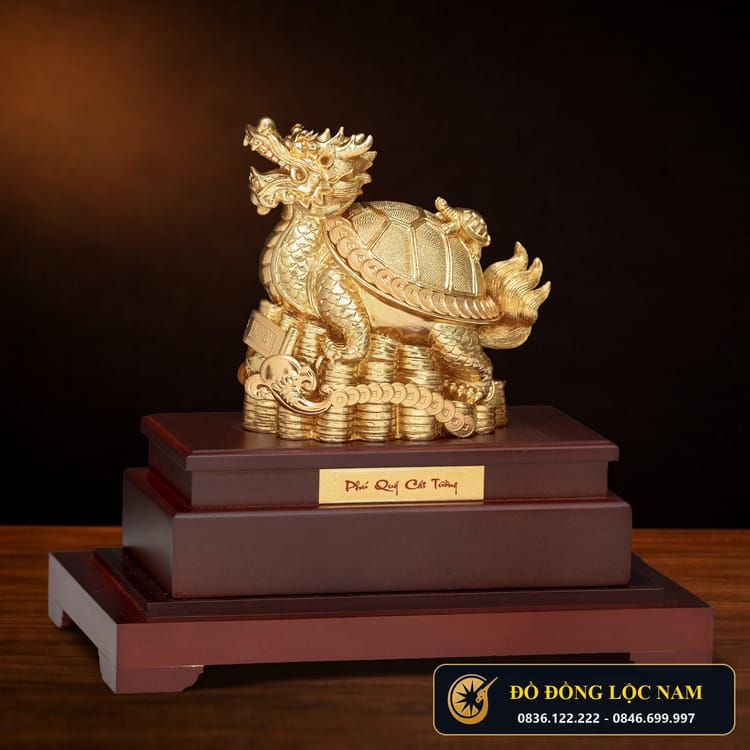 Tượng Rùa Hóa Rồng (Long Quy) Trấn Trạch Mạ Vàng 24K góc chụp 2