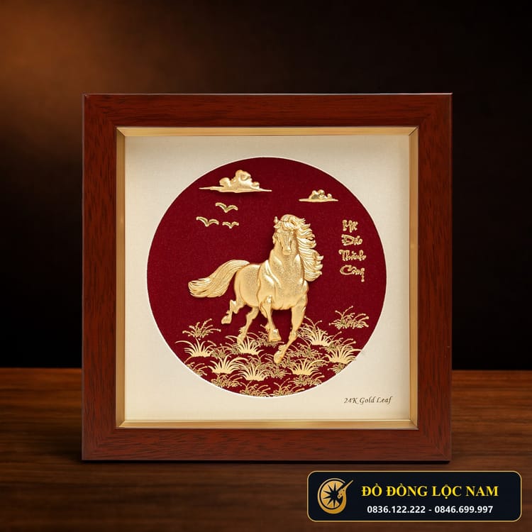Tranh Mã Đáo Thành Công Mạ Vàng 24K Phong Thủy
