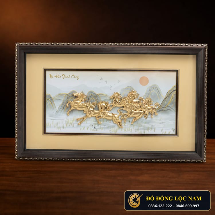 Tranh Bát Mã Truy Phong Mạ Vàng 24K Cỡ Lớn