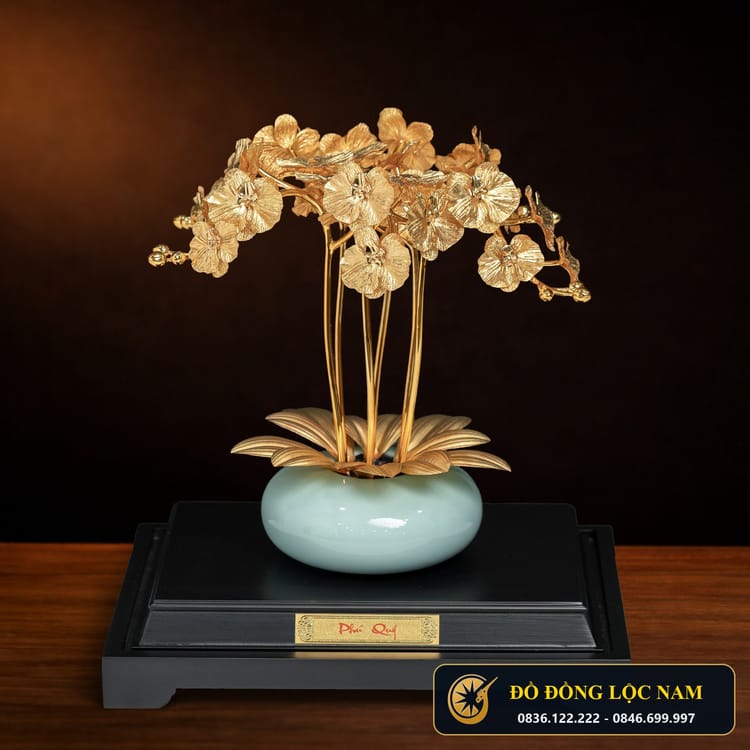 Hoa Lan Chậu Xanh Nghệ Thuật Dát Vàng 24K - Mẫu 1