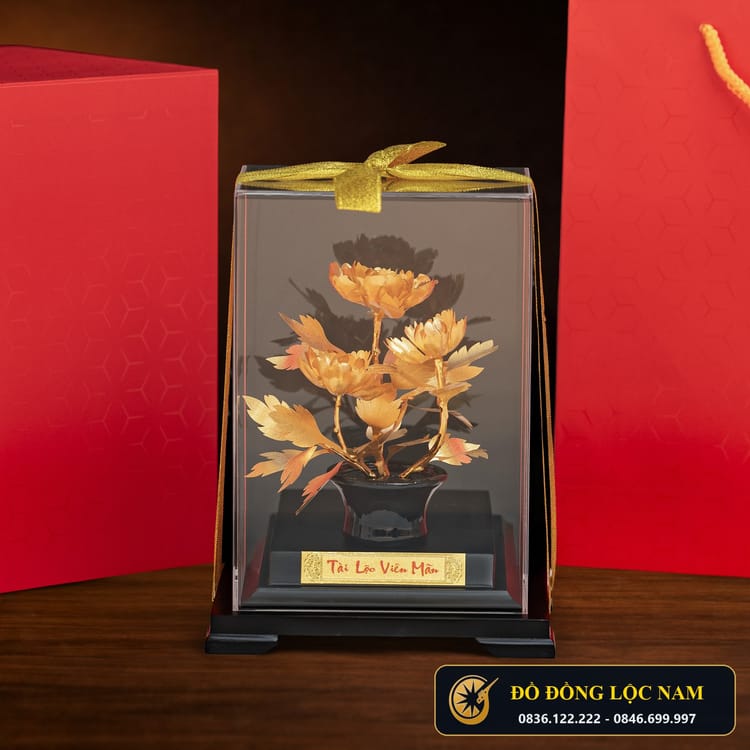 Chậu Hoa Mẫu Đơn Phú Quý Mạ Vàng 24K góc chụp 1